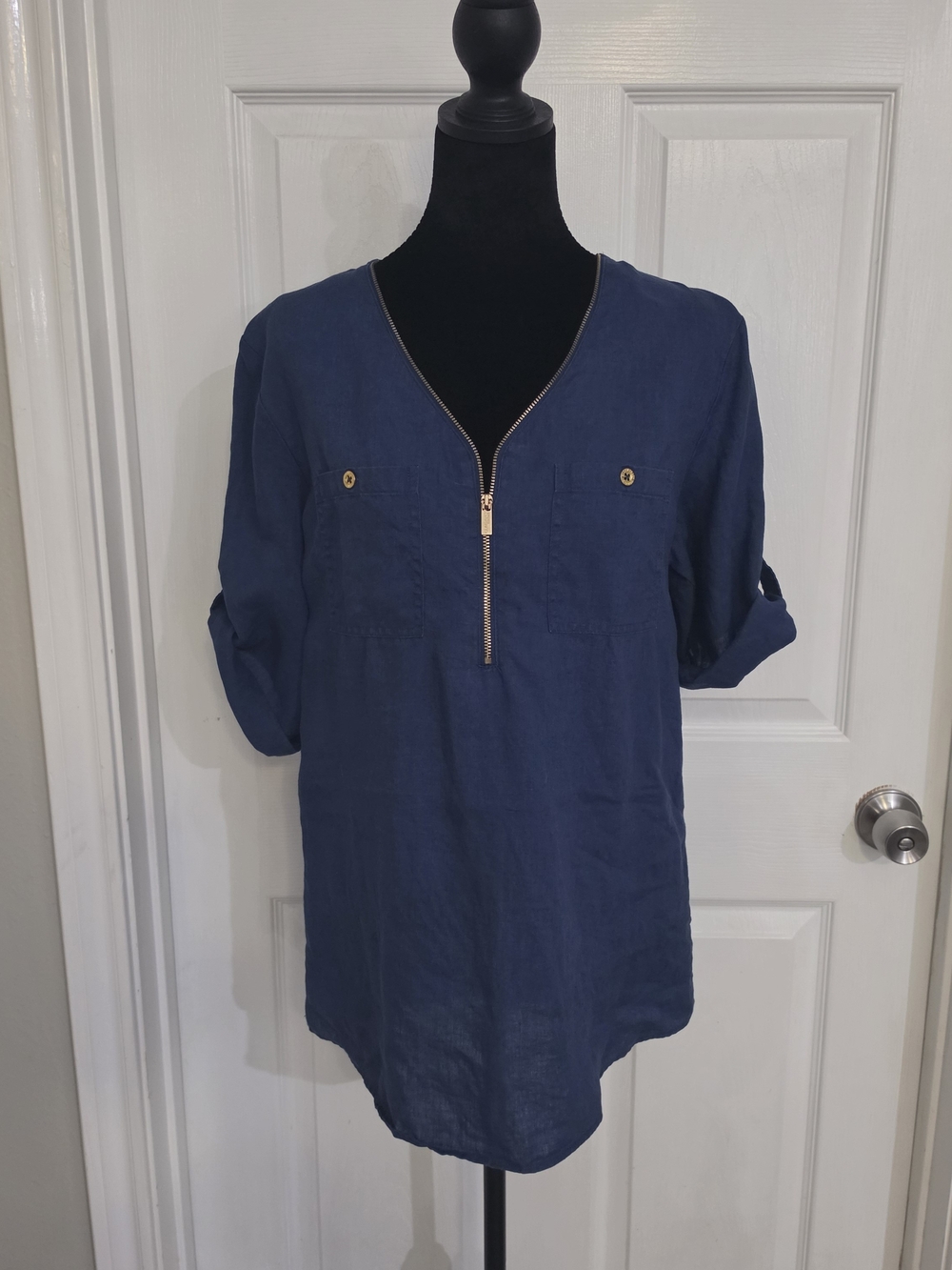 Ellen Tracy Navy Zip-Front Tunic
